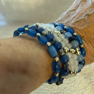 Blue and White Beaded Bracelet